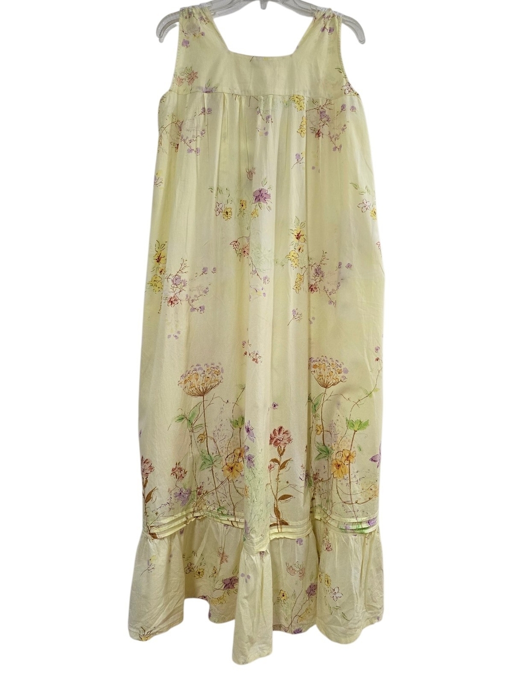 Soft Surroundings Pale Yellow Floral Lace-Trim Maxi Cotton Nightgown Size XL - Picture 3 of 10